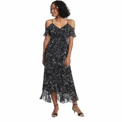 Women's London Times Cold-Shoulder Ruffled Maxi Dress