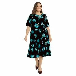 Plus Size London Times Elbow Sleeve Midi Dress