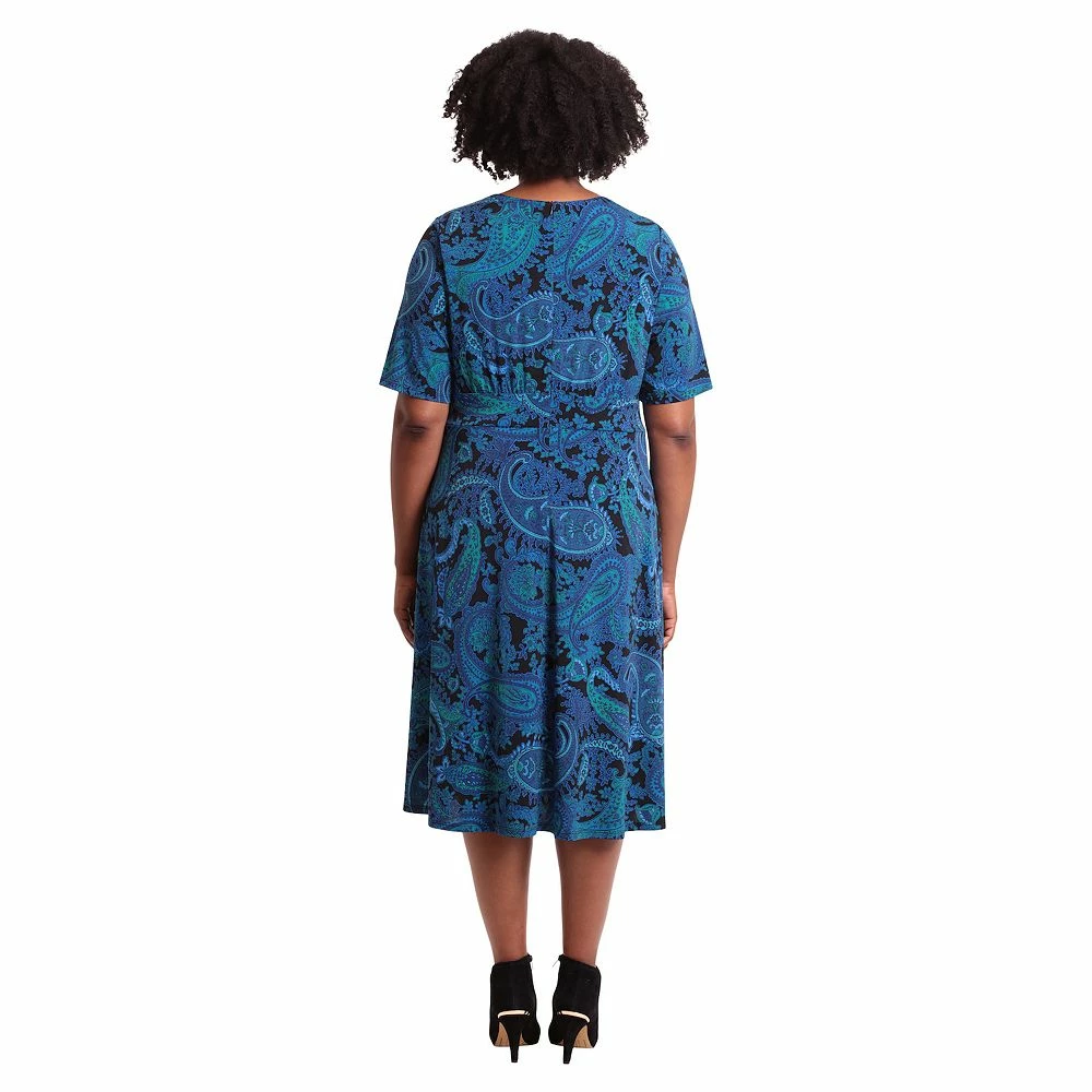 Plus Size London Times Three Quarter Sleeve Inset Waist Midi Dress - Image 3
