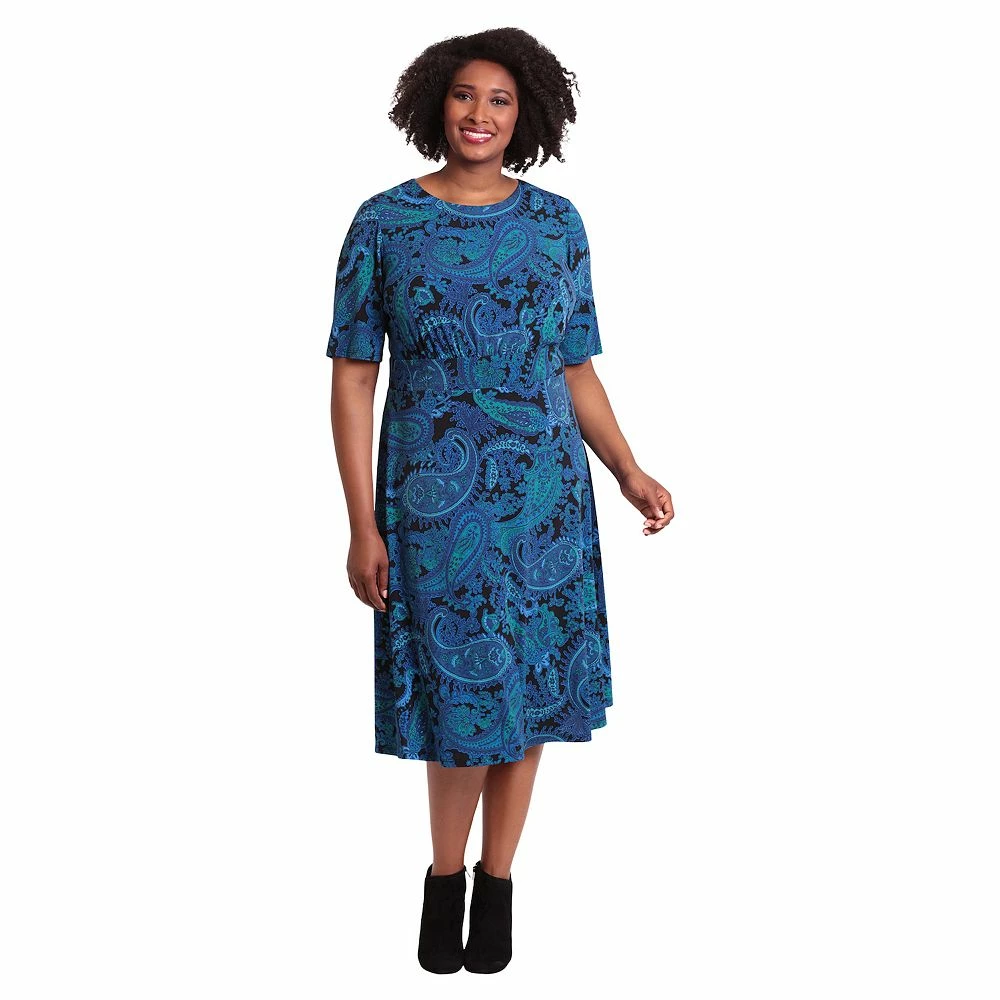 Plus Size London Times Three Quarter Sleeve Inset Waist Midi Dress - Image 4