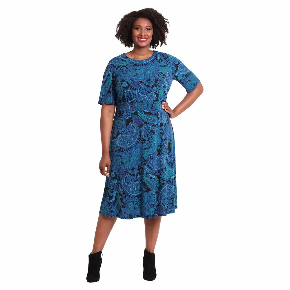 Plus Size London Times Three Quarter Sleeve Inset Waist Midi Dress - Image 2