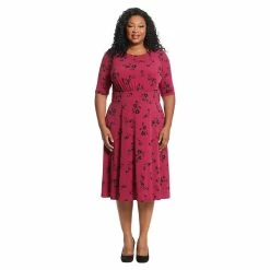 Plus Size London Times Three Quarter Sleeve Inset Waist Midi Dress