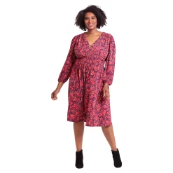 Plus Size London Times V-Neck Smocked Waist Midi Dress