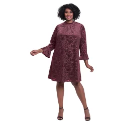 Plus Size London Times Mockneck Bell Sleeve Trapeze Dress
