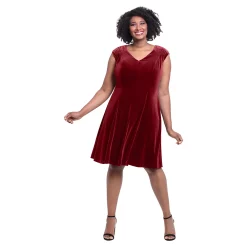 Plus Size London Times V-Neck Fit & Flare Dress