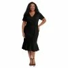 Plus Size London Times V-Neck Twist Flounce Midi Dress