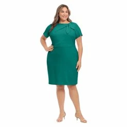 Plus Size London Times Bow Neck Midi Sheath Dress