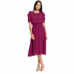 Women's London Times Smocked Puff-Sleeve Midi Dress