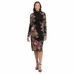 Women's London Times Floral Mockneck Midi Sheath Dress