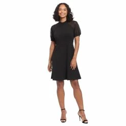 Women's London Times Mesh Sleeve Fit & Flare Dress