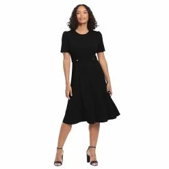Women's London Times Solid Side Tab Fit & Flare Dress