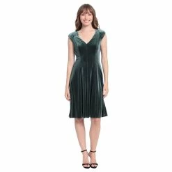 Women's London Times Velvet V-Neck Fit & Flare Dress