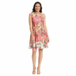 Women's London Times Ruffled Print Fit & Flare Dress