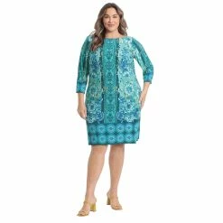 Plus Size London Times Print Shift Dress