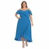 Plus Size London Times Cold Shoulder Ruffle Faux Wrap Dress