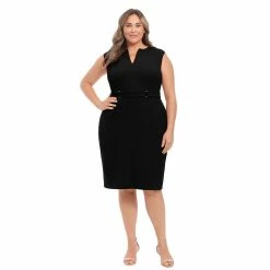 Plus Size London Times Buckle Waist Midi Sheath Dress