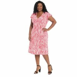 Plus Size London Times Ruffle Sleeve Midi Dress