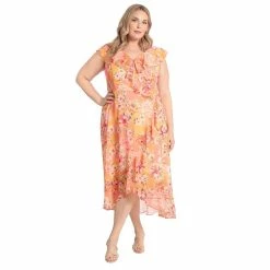 Plus Size London Times Faux Wrap Maxi Dress
