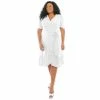 Plus Size London Times Eyelet Ruffle Faux Wrap Dress