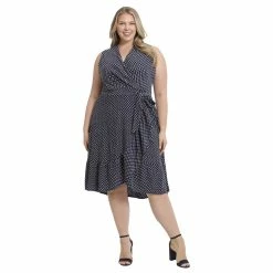 Plus Size London Times Ruffled Faux-Wrap Midi Dress