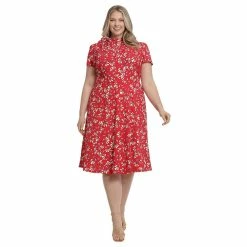 Plus Size London Times Tie Neck Midi Dress