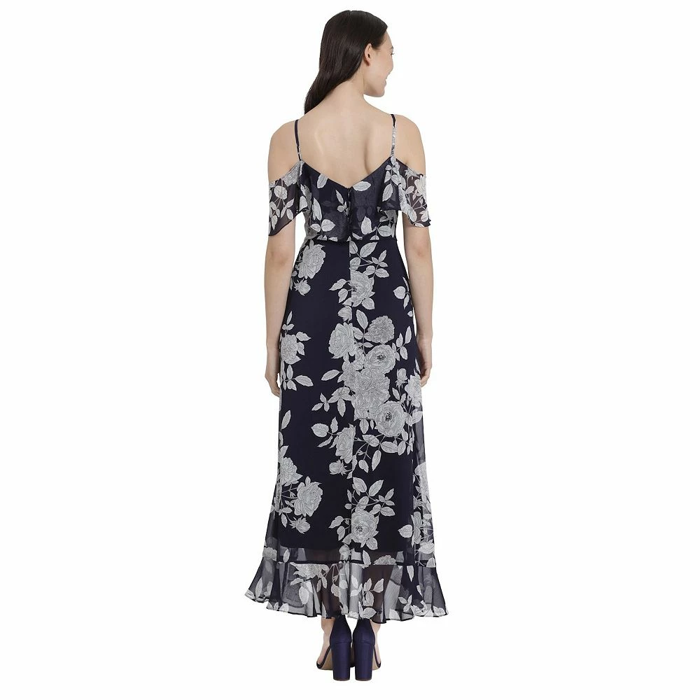 Petite London Times Print Cold Shoulder Ruffle Maxi Dress - Image 5