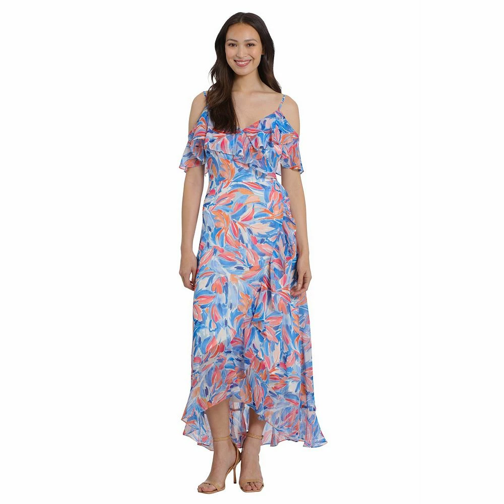 Petite London Times Print Cold Shoulder Ruffle Maxi Dress - Image 3