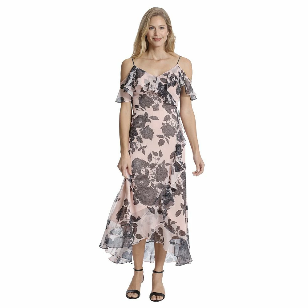 Petite London Times Print Cold Shoulder Ruffle Maxi Dress - Image 2