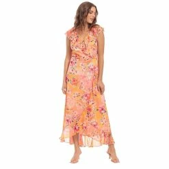 Petite London Times Floral Print Ruffle Wrap Maxi Dress