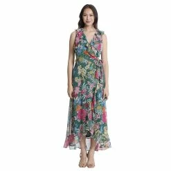 Petite London Times Floral Wrap Ruffle Hem Maxi Dress
