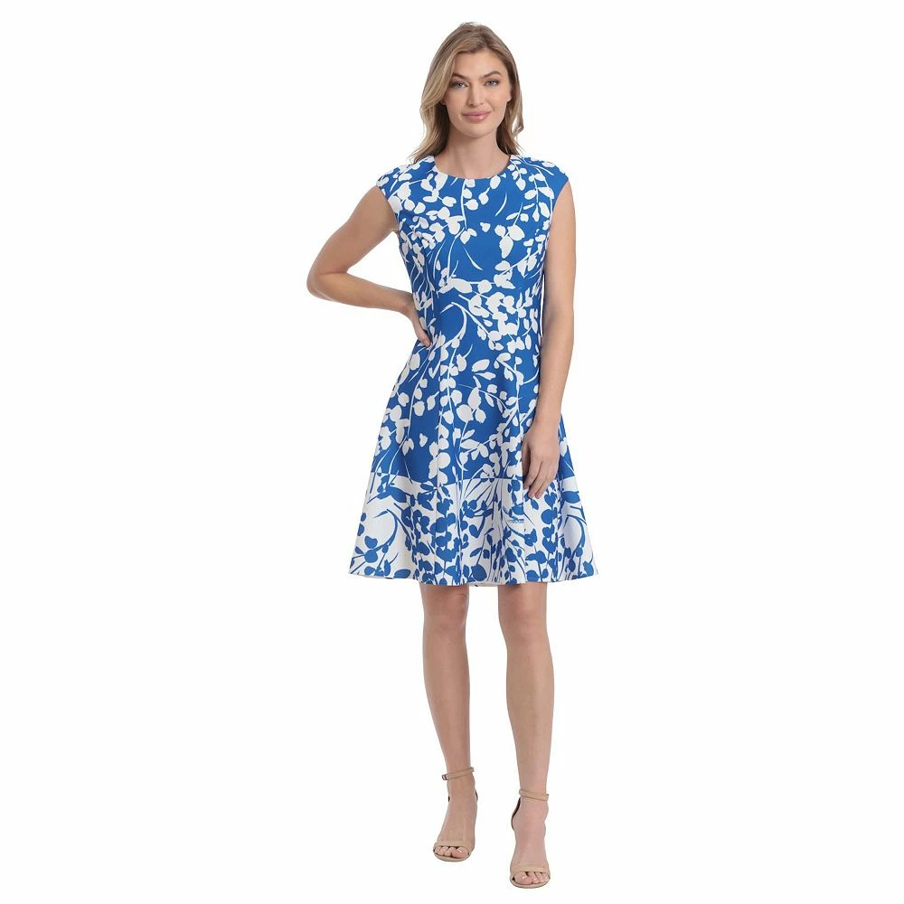 Petite London Times Two Tone Print Cap Sleeve Fit & Flare Dress - Image 3